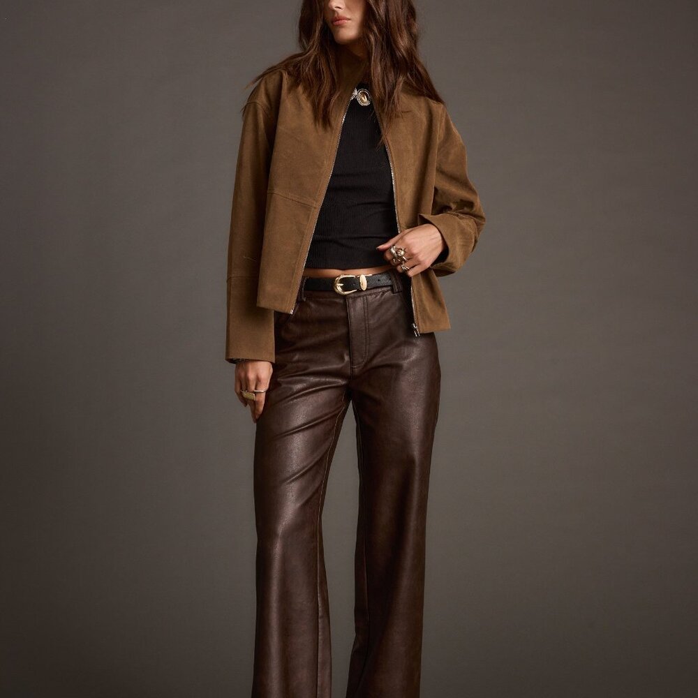 12th Tribe Sienna Brown Vegan Suede Jacket Size Large - Picture 3 of 6